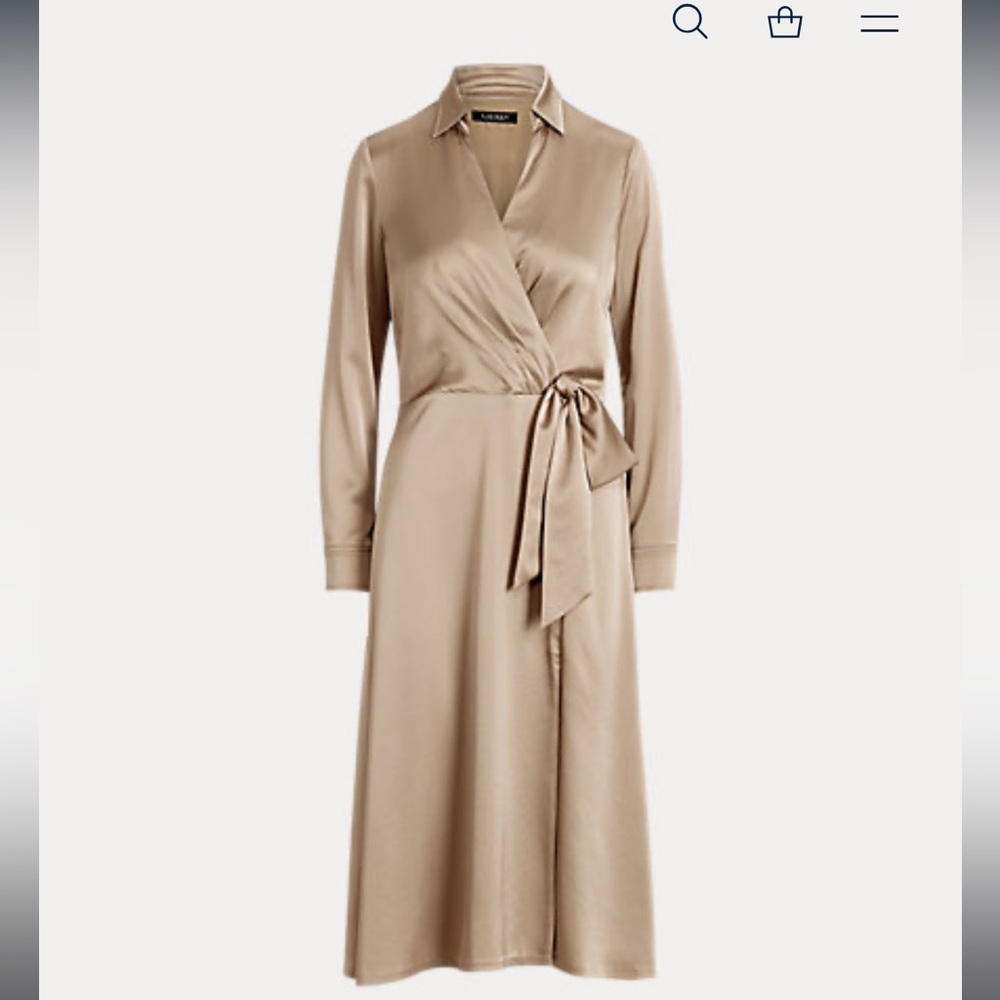 Tie-front Satin Midi Dress Lt Truffle - Picture 4 of 5